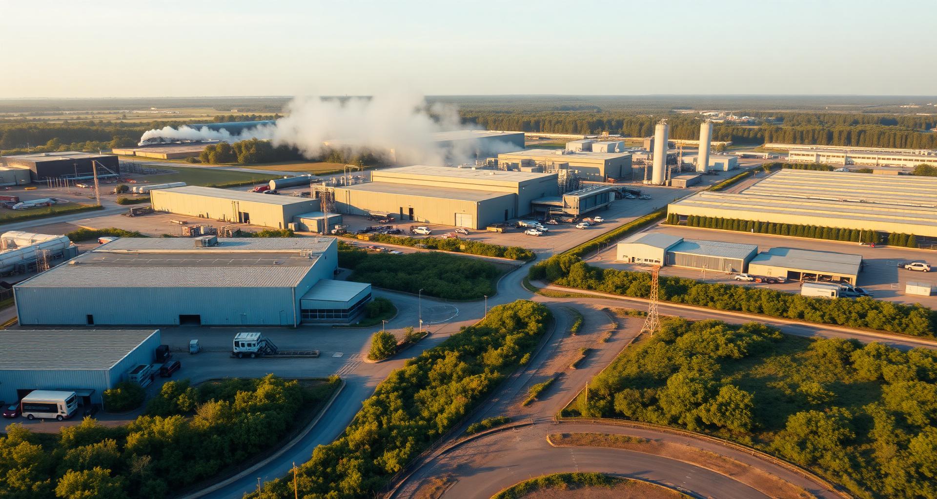 Vista aérea de empreendimento cercado por área verde